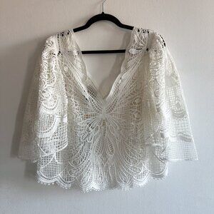 FARM Rio Butterfly Guipure Blouse Off-White Medium NWT